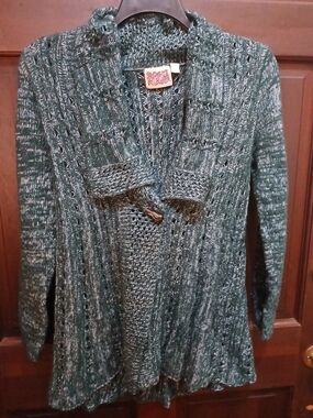 Women's Rosie Neira Green Marled Knit Open Cardigan Size M One Clasp In Front